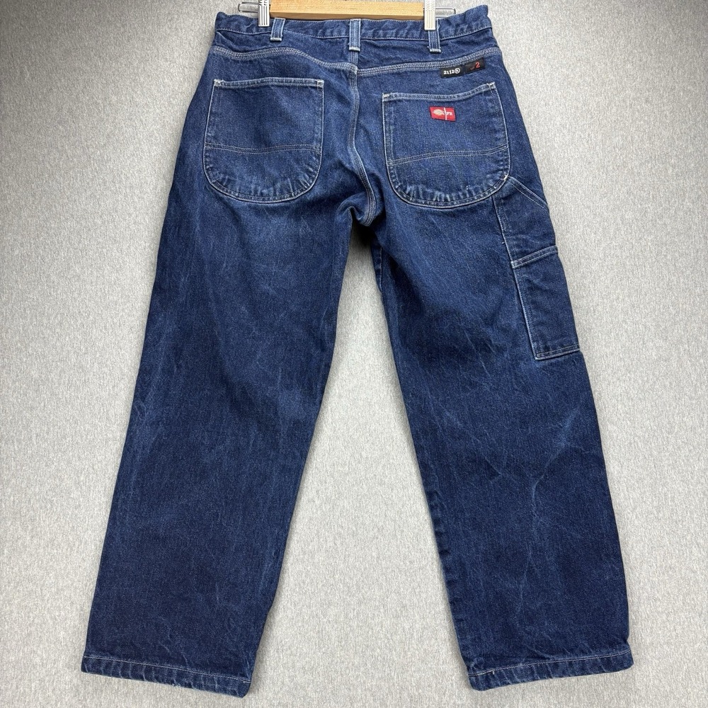 Dickies FR Carpenter Jeans Men's 34x30 Blue‎ Denim Straight Leg Workwear Utility - Picture 3 of 13